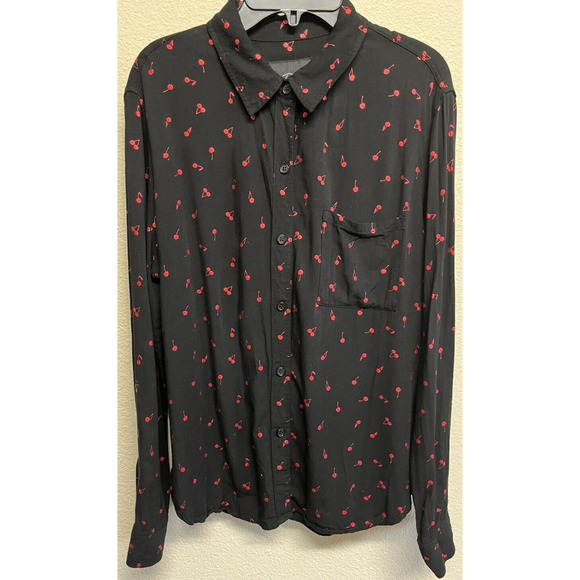 RAILS Women’s Rocsi Metallic Cherry Print Button Down Shirt Black Red Size S - Picture 11 of 11